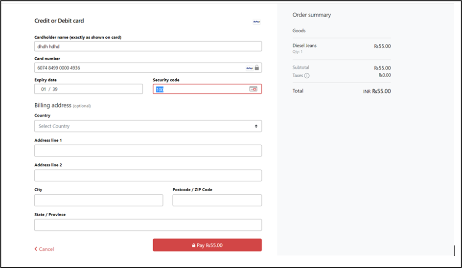 Hosted checkout payment page